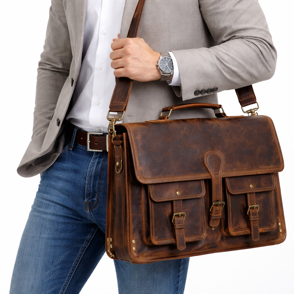 Buffalo Leather Messenger bag with Dual Compartment AZ 053