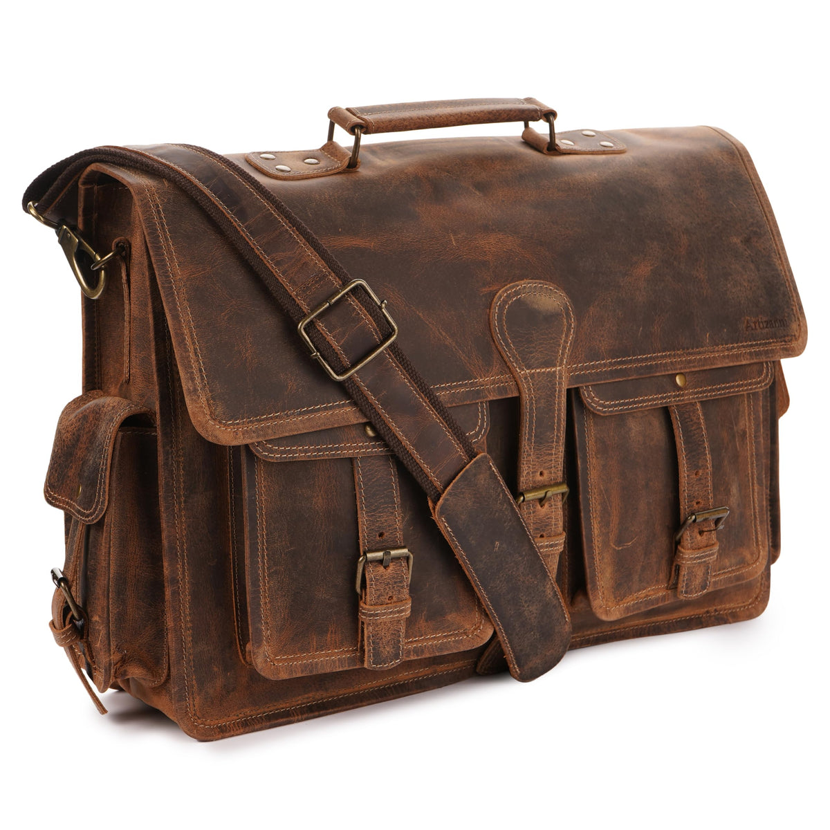 Buffalo Leather Messenger bag with Dual Compartment AZ 053 18*12.5*5'' Inch