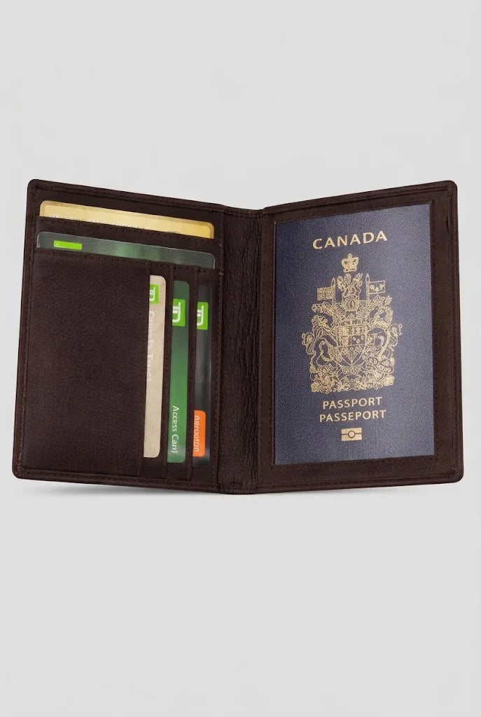 Brown leather RFID passport wallet SD 017 with card slots and passport pocket