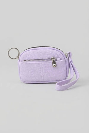 Lilac ladies coin purse wristlet with card holder and wrist strap