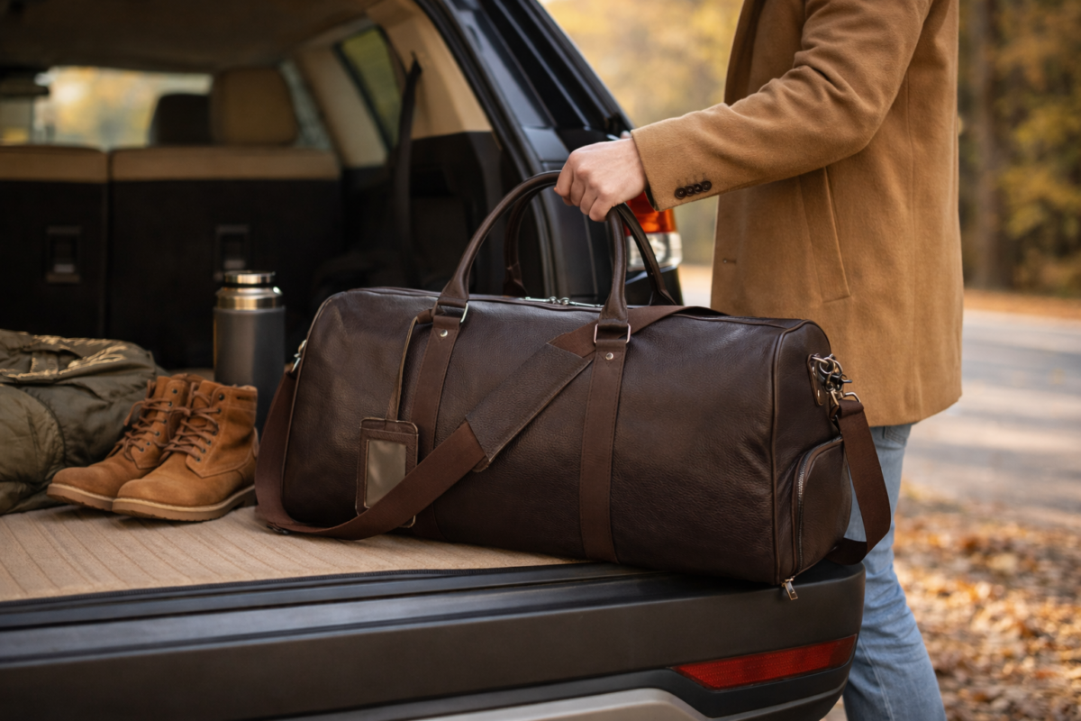 Voyager Leather Duffel Bag (Full Grain Bag) 21.7''* 10.6''*11.0'' inch (L*W*H)