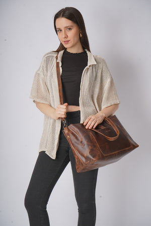 Mordernist Leather Classic Tote Purse SD 066 (Retro) 18''*12''*7.5'' Inch