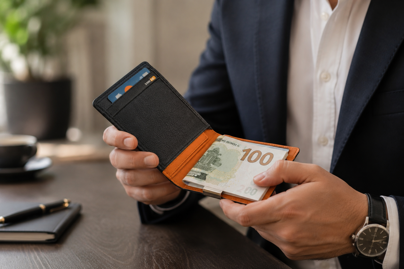 Leather Money Clip Wallet - Natural SD 051