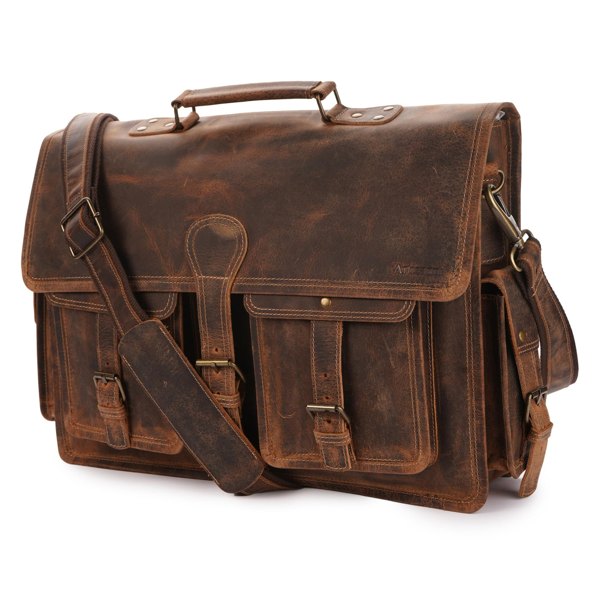 Buffalo Leather Messenger bag with Dual Compartment AZ 053 18*12.5*5'' Inch