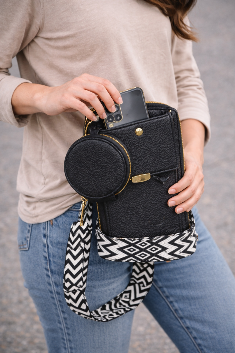 Vegan Crossbody Bag with Adjustable Guitar Strap SD 074 (7.0*3.5*1.3'' Inches)