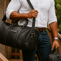 Leather Top Grain Duffel Bag for Men and Women Travel Bag MK 083 (Black) 27.5''*11.5''*11'' Inches (L*H*B)