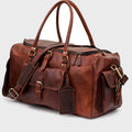 Expedition Multi-Pocket Leather Duffel Bag in Cognac with shoulder strap