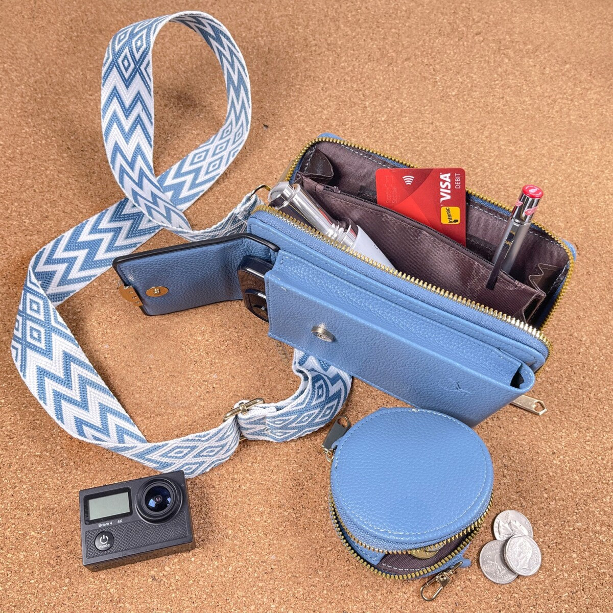Vegan Crossbody Bag with Adjustable Guitar Strap SD 074 (7.0*3.5*1.3'' Inches)
