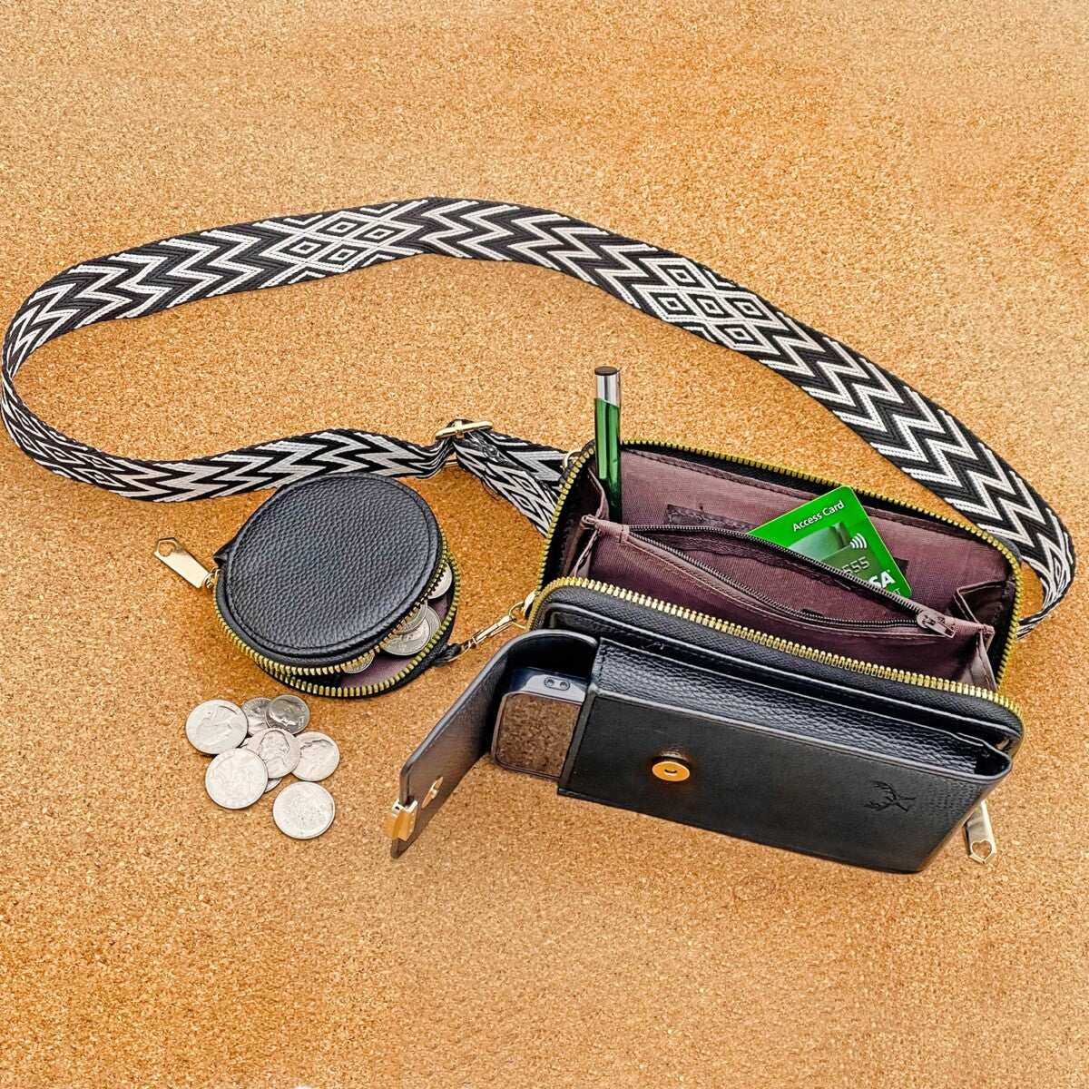 Vegan Crossbody Bag with Adjustable Guitar Strap SD 074 (7.0*3.5*1.3'' Inches)