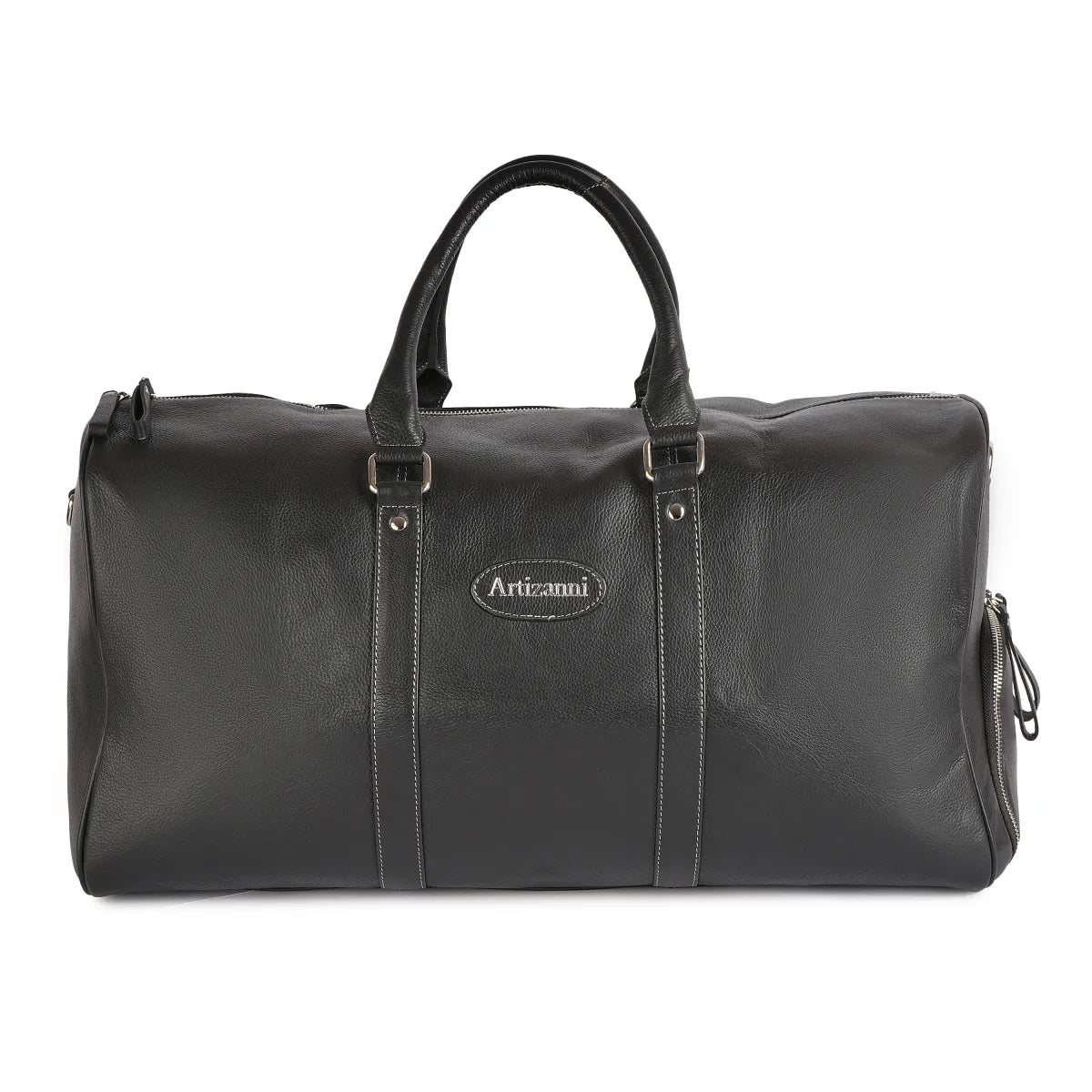Leather Top Grain Duffel Bag for Men and Women Travel Bag MK 083 (Black) 27.5''*11.5''*11'' Inches (L*H*B)