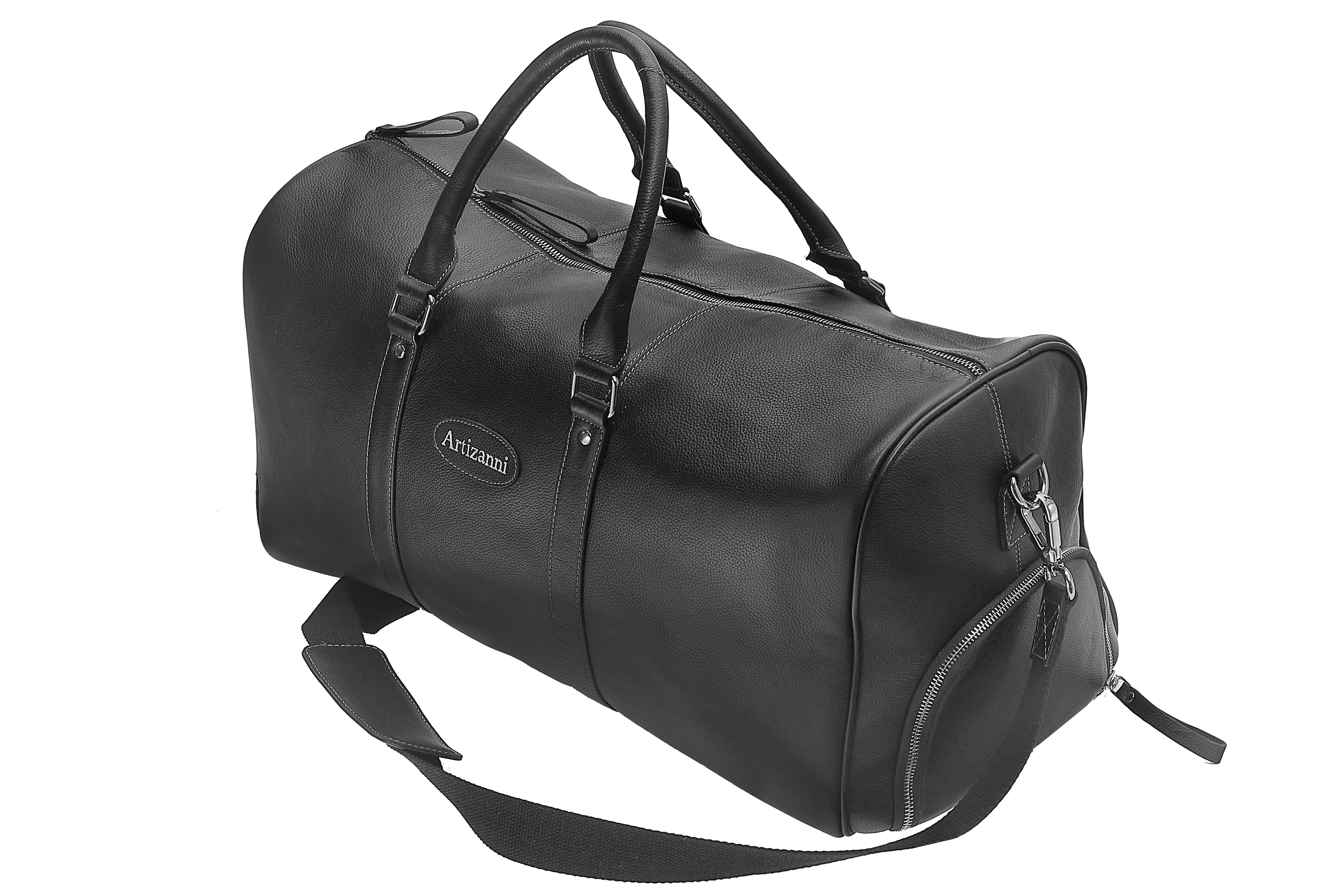 Leather Top Grain Duffel Bag for Men and Women Travel Bag MK 083 (Black) 27.5''*11.5''*11'' Inches (L*H*B)