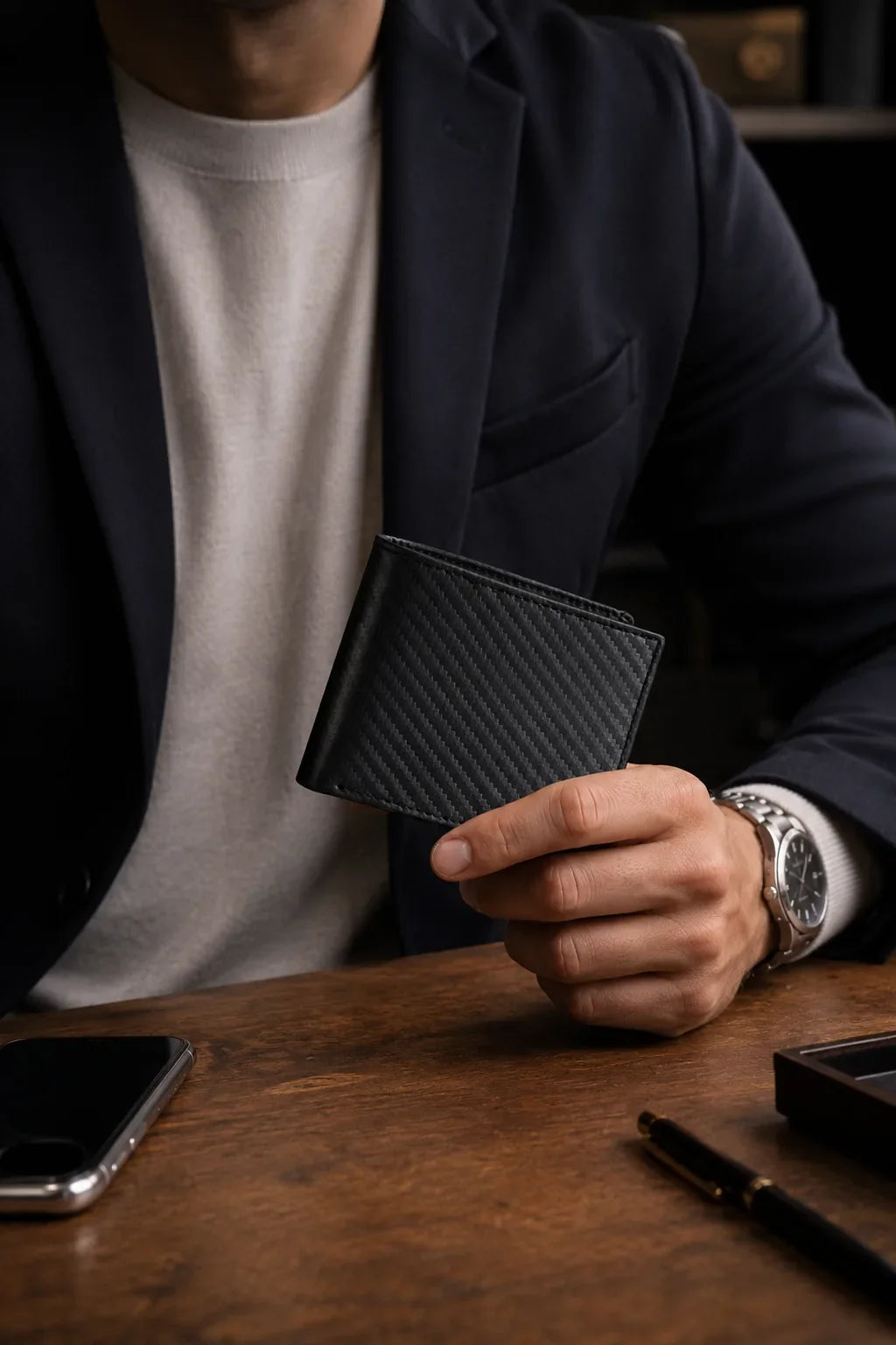 Men's Secure Bifold Nappa Leather Bifold SD 013 (Carbon Fiber)