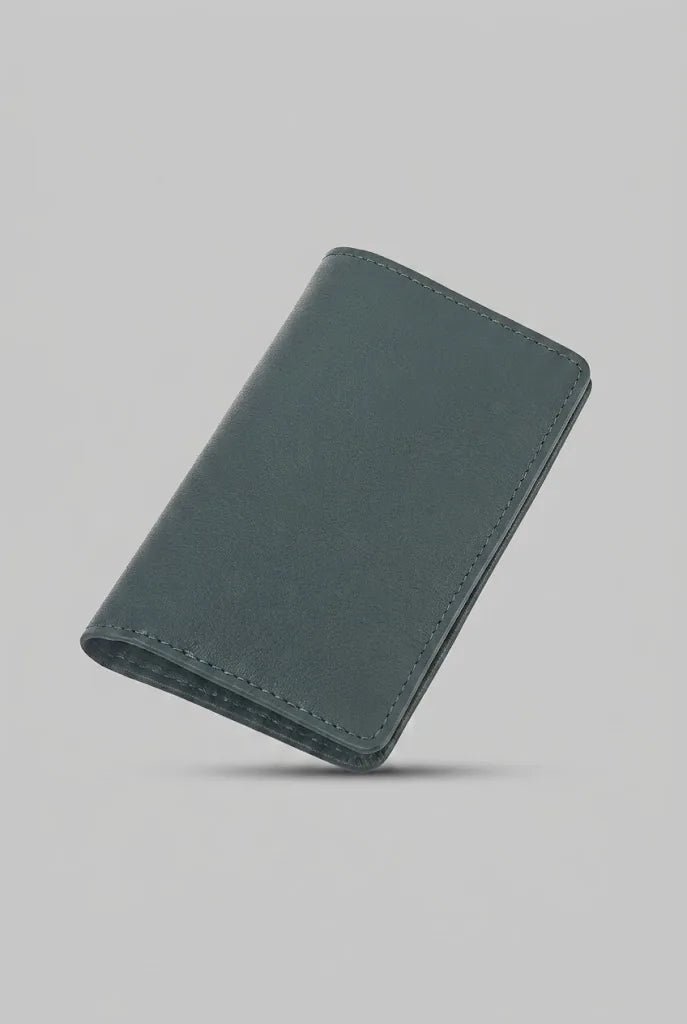Artizanni mini leather travel journal in olive green, angled view