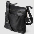 Black leather satchel AZ 060 side profile with adjustable shoulder strap