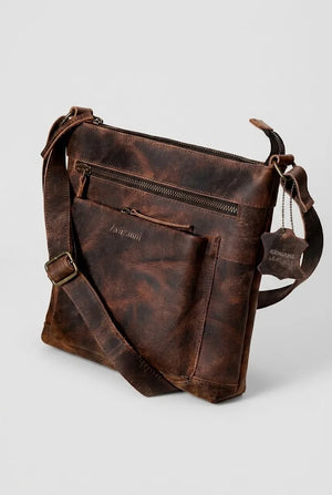 Vintage brown crazy horse leather satchel AZ 060 with buckle strap