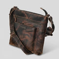 Distressed brown leather crossbody satchel AZ 060, three quarter view