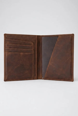 Interior of brown leather passport bifold wallet SD 017, empty card slots
