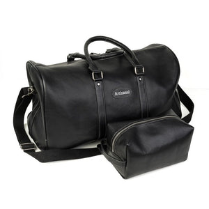 Leather Top Grain Duffel Bag for Men and Women Travel Bag MK 083 (Black) 27.5''*11.5''*11'' Inches (L*H*B)