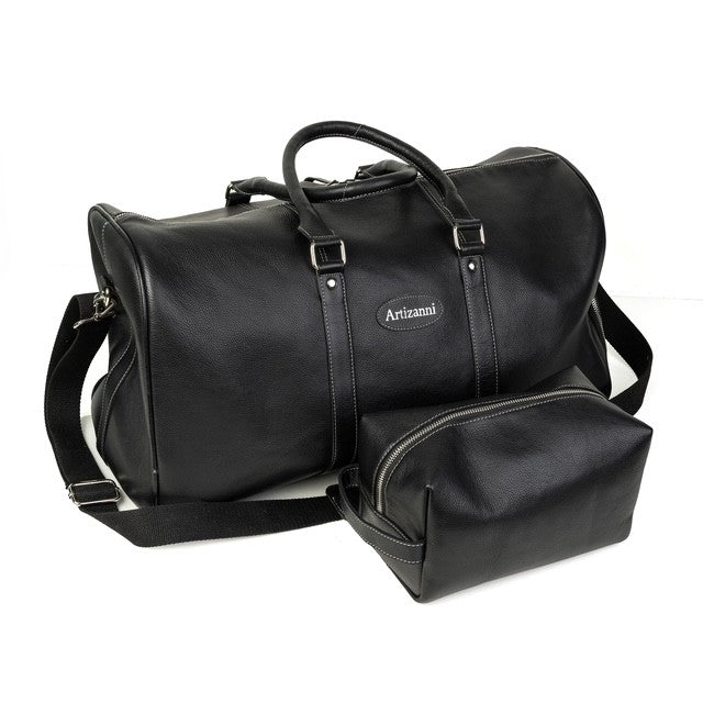 Leather Top Grain Duffel Bag for Men and Women Travel Bag MK 083 (Black) 27.5''*11.5''*11'' Inches (L*H*B)