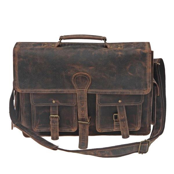 18 Inch Vintage Brown Handmade Leather Laptop Messenger Bag Satchel for Men and Women