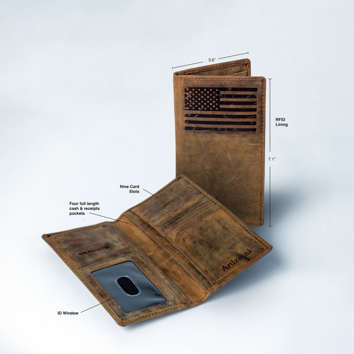 Men’s checkbook Rodeo Long Wallet (FLAG) SD 033, Size :  3.6” W * 7.1” H Inches