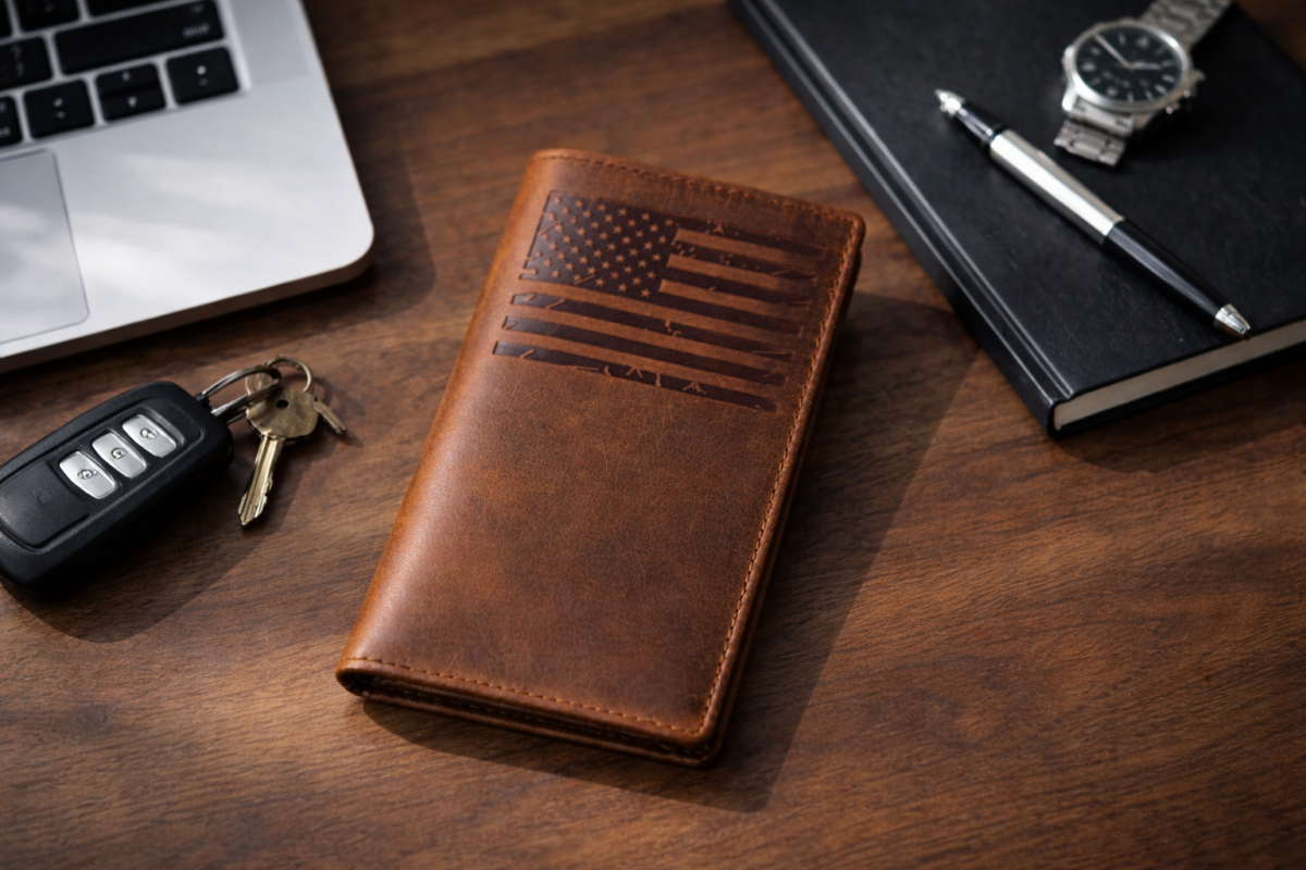 Men’s checkbook Rodeo Long Wallet (FLAG) SD 033, Size :  3.6” W * 7.1” H Inches