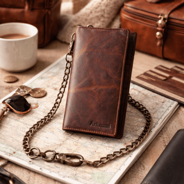 Flag Long Wallet Biker- Vintage Leather, RFID Blocking Flag Long Wallet Biker- Vintage Leather, RFID Blocking